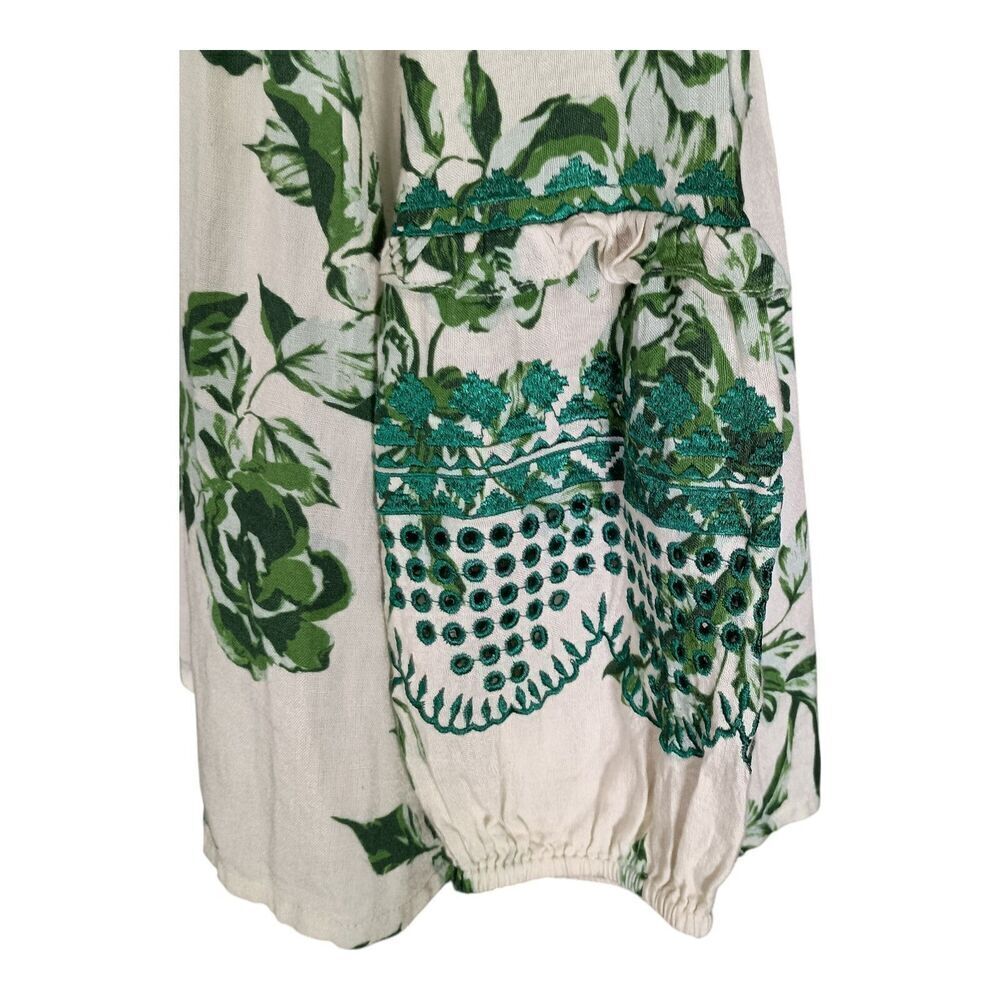 Vineet Bahl Anthropologie Tunic Blouse Top Embroidered Floral Linen Womens XS - Picture 4 of 6